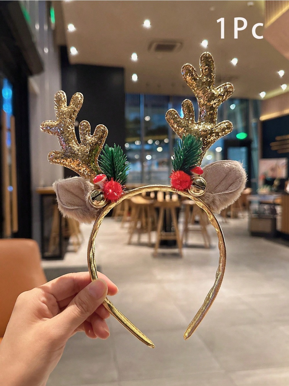 1 buah bando payet emas jamur  - Reindeer Antlers Headband ulasan dan harga